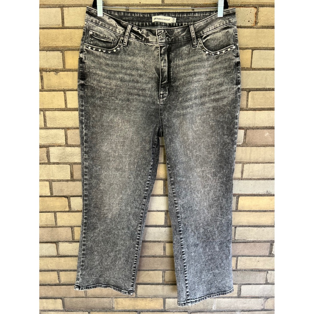 RM Rebecca Minkoff Acid Wash Grey Studded Cropped Jeans Size 18W